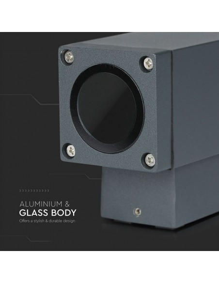 8627-Lampada LED da Muro con Portalampada GU Doppio Fascio Luminoso Superiore e Inferiore Colore Grigio Scuro IP-7