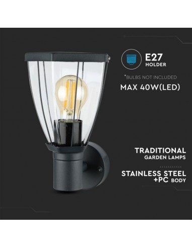 8628-Lampada LED da Giardino con Portalampada E max  in Acciaio Inossidabile Colore Nero IP-6