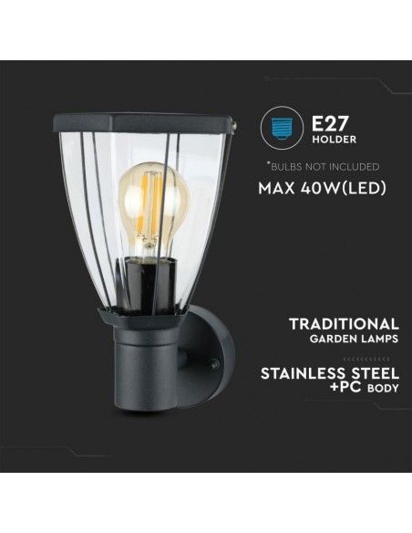 8628-Lampada LED da Giardino con Portalampada E max  in Acciaio Inossidabile Colore Nero IP-6