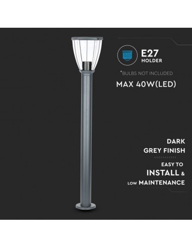 8629-Piantana LED da Giardino con Portalampada E max  in Acciaio Inossidabile h mm Colore Nero IP-7