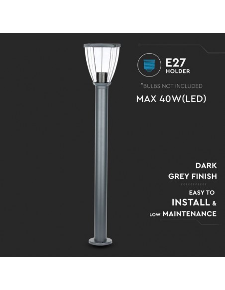 8629-Piantana LED da Giardino con Portalampada E max  in Acciaio Inossidabile h mm Colore Nero IP-7