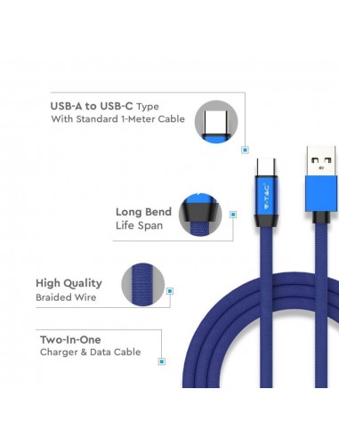 8630-Cavo da USB Tipo-C a USB-A m Ricarica Rapida A Ruby Series Cavo Antigroviglio in Corda Colore Blu-6