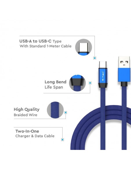 8630-Cavo da USB Tipo-C a USB-A m Ricarica Rapida A Ruby Series Cavo Antigroviglio in Corda Colore Blu-6