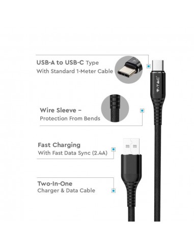 8632-Cavo da USB Tipo-C a USB-A m Ricarica Rapida A Gold Series Cavo Antigroviglio in Corda Colore Nero-5