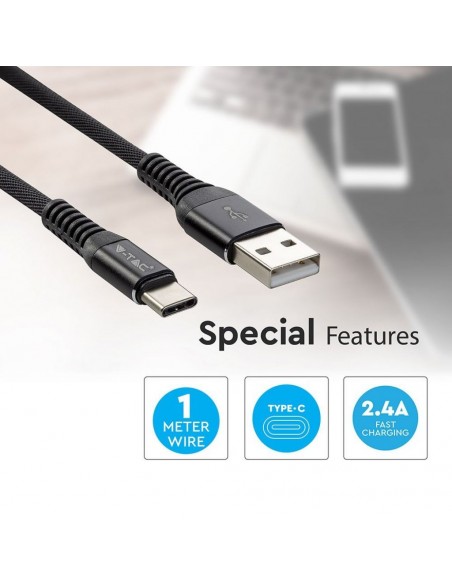 8632-Cavo da USB Tipo-C a USB-A m Ricarica Rapida A Gold Series Cavo Antigroviglio in Corda Colore Nero-6