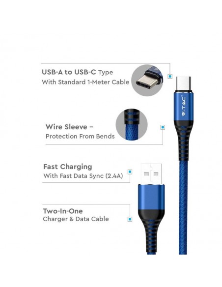 8633-Cavo da USB Tipo-C a USB-A m Ricarica Rapida A Gold Series Cavo Antigroviglio in Corda Colore Blu-5