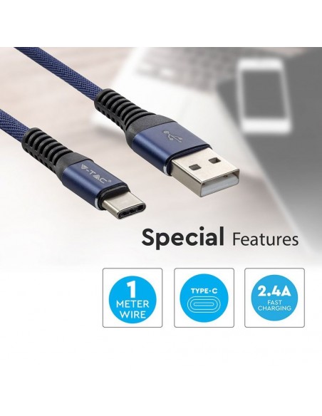 8633-Cavo da USB Tipo-C a USB-A m Ricarica Rapida A Gold Series Cavo Antigroviglio in Corda Colore Blu-6