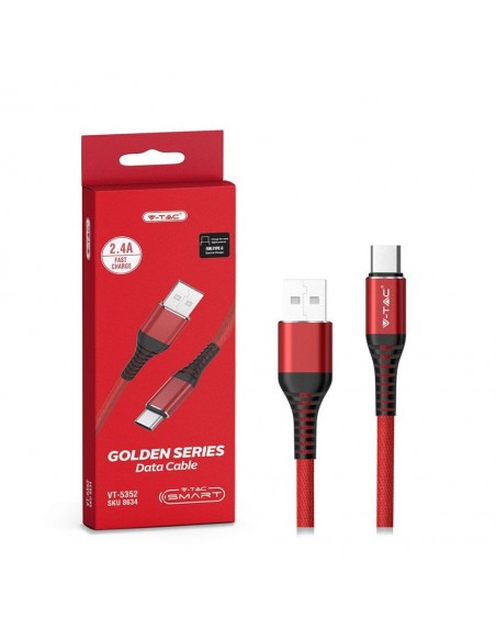 8634-Cavo da USB Tipo-C a USB-A m Ricarica Rapida A Gold Series Cavo Antigroviglio in Corda Colore Rosso-2
