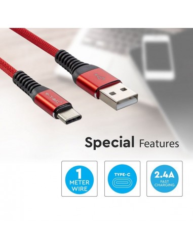 8634-Cavo da USB Tipo-C a USB-A m Ricarica Rapida A Gold Series Cavo Antigroviglio in Corda Colore Rosso-3
