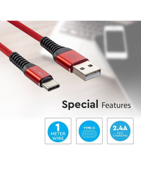 8634-Cavo da USB Tipo-C a USB-A m Ricarica Rapida A Gold Series Cavo Antigroviglio in Corda Colore Rosso-3