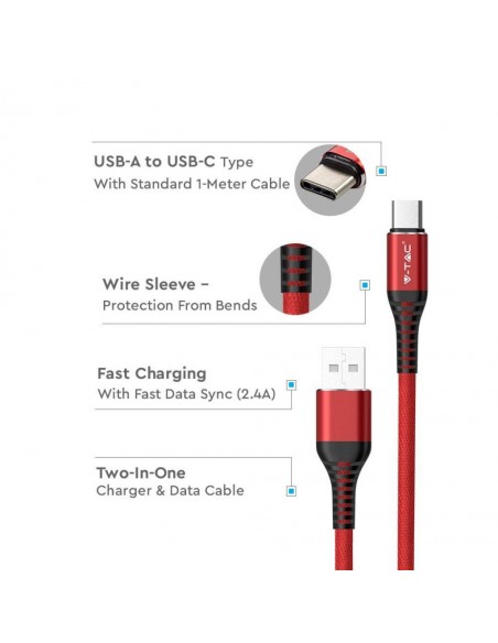 8634-Cavo da USB Tipo-C a USB-A m Ricarica Rapida A Gold Series Cavo Antigroviglio in Corda Colore Rosso-5