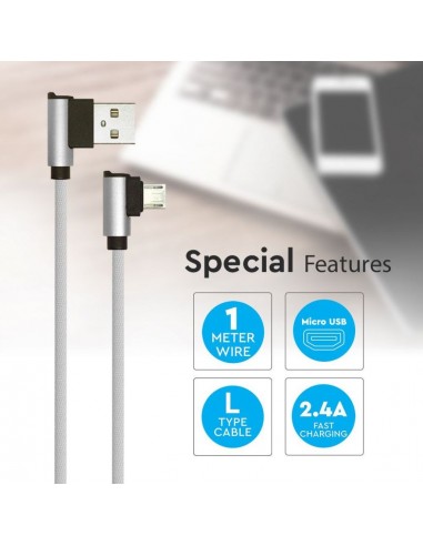 8636-Cavo da Micro-USB a USB-A m Ricarica Rapida A Diamond Series Cavo Antigroviglio in Corda con Connettori a L Colore Argento-