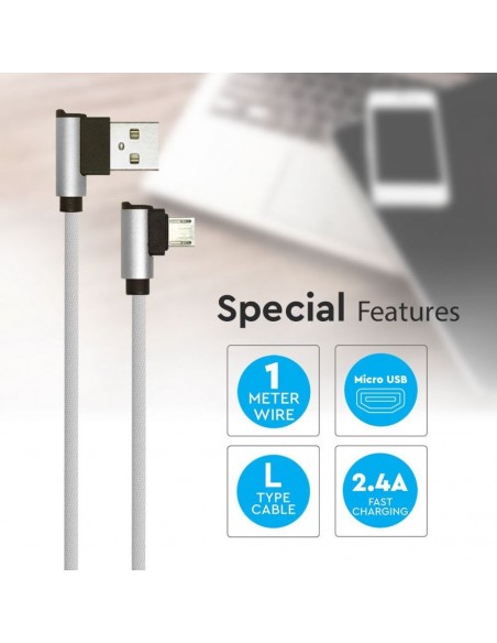 8636-Cavo da Micro-USB a USB-A m Ricarica Rapida A Diamond Series Cavo Antigroviglio in Corda con Connettori a L Colore Argento-