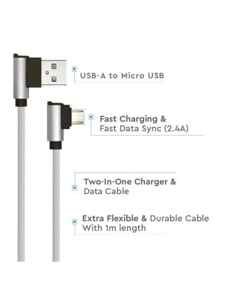 8636-Cavo da Micro-USB a USB-A m Ricarica Rapida A Diamond Series Cavo Antigroviglio in Corda con Connettori a L Colore Argento-