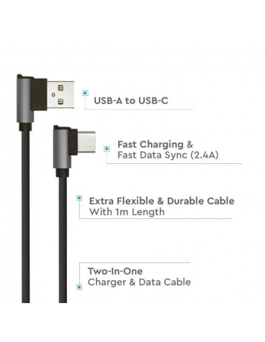 8638-Cavo da USB Tipo-C a USB-A m Ricarica Rapida A Diamond Series Cavo Antigroviglio in Corda con Connettori a L Colore Nero-5