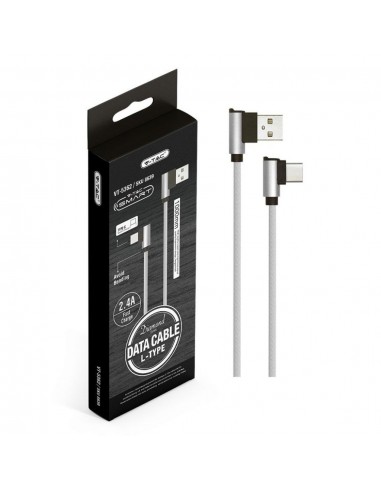 8639-Cavo da USB Tipo-C a USB-A m Ricarica Rapida A Diamond Series Cavo Antigroviglio in Corda con Connettori a L Colore Argento