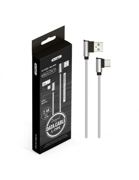 8639-Cavo da USB Tipo-C a USB-A m Ricarica Rapida A Diamond Series Cavo Antigroviglio in Corda con Connettori a L Colore Argento