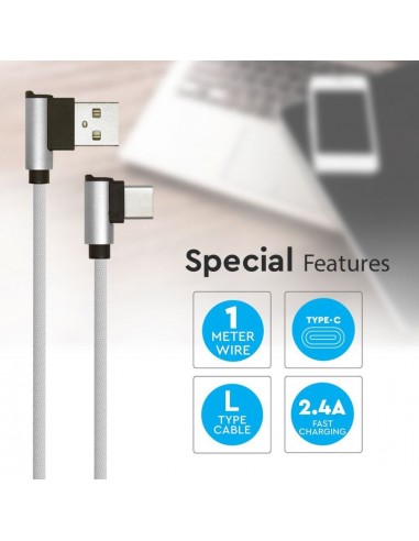 8639-Cavo da USB Tipo-C a USB-A m Ricarica Rapida A Diamond Series Cavo Antigroviglio in Corda con Connettori a L Colore Argento