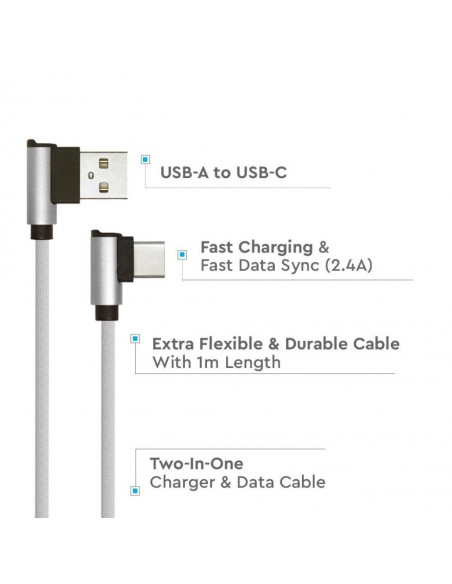 8639-Cavo da USB Tipo-C a USB-A m Ricarica Rapida A Diamond Series Cavo Antigroviglio in Corda con Connettori a L Colore Argento