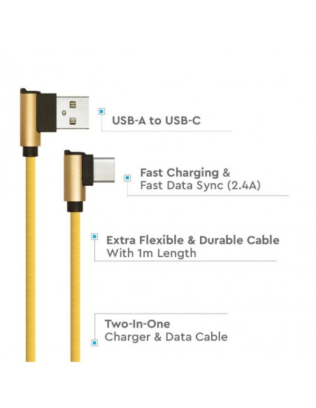 8640-Cavo da USB Tipo-C a USB-A m Ricarica Rapida A Diamond Series Cavo Antigroviglio in Corda con Connettori a L Colore Oro-5
