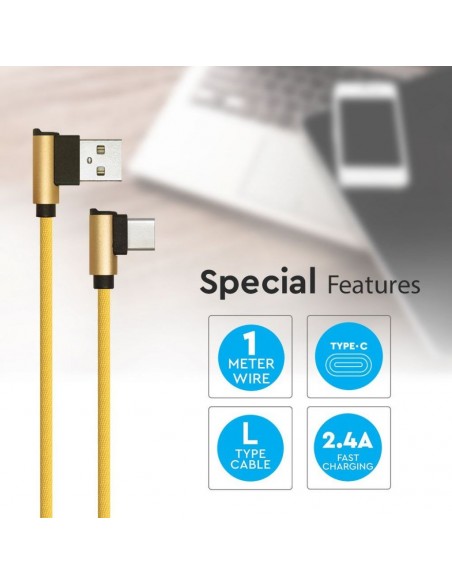 8640-Cavo da USB Tipo-C a USB-A m Ricarica Rapida A Diamond Series Cavo Antigroviglio in Corda con Connettori a L Colore Oro-6