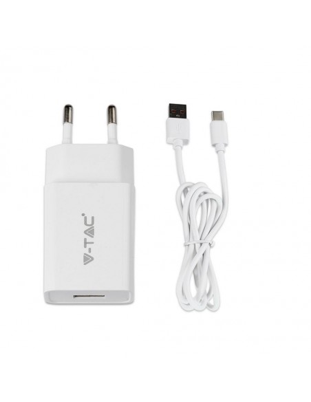 8643-Caricatore da Viaggio Ricarica Rapida A con Cavo da USB Tipo-C a USB-A Colore Bianco-1