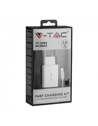 8643-Caricatore da Viaggio Ricarica Rapida A con Cavo da USB Tipo-C a USB-A Colore Bianco-2