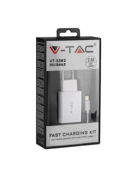 8643-Caricatore da Viaggio Ricarica Rapida A con Cavo da USB Tipo-C a USB-A Colore Bianco-2