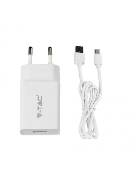 8647-Caricatore da Viaggio con Cavo Ricarica Veloce Micro USB Tipo-C A Colore Bianco-1