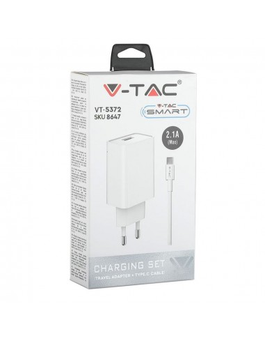 8647-Caricatore da Viaggio con Cavo Ricarica Veloce Micro USB Tipo-C A Colore Bianco-2