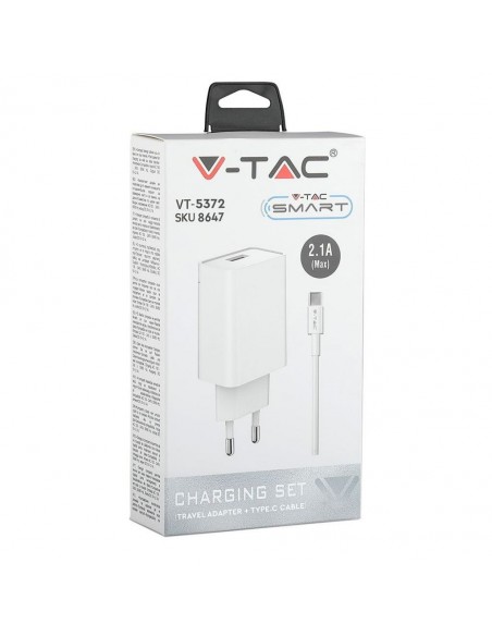 8647-Caricatore da Viaggio con Cavo Ricarica Veloce Micro USB Tipo-C A Colore Bianco-2