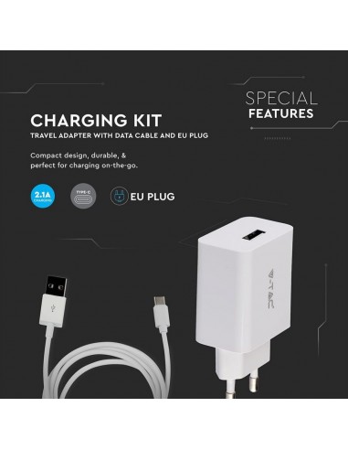 8647-Caricatore da Viaggio con Cavo Ricarica Veloce Micro USB Tipo-C A Colore Bianco-7