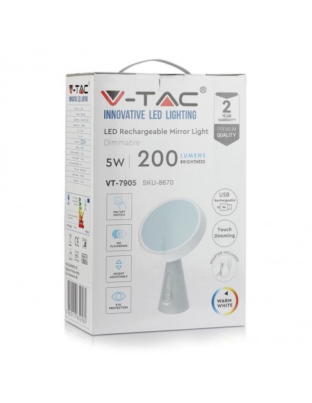 8670-Lampada LED a Specchio  con Adattatore Orientabile Colore Bianco  Dimmerabile-2