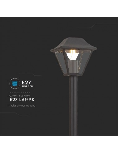 8687-Lampione LED con Portalampada a Lanterna in Vetro E Colore Nero Opaco h cm IP-5