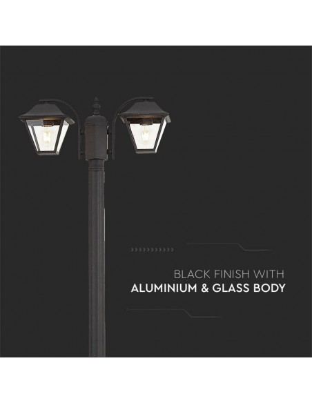 8688-Lampione LED con Doppio Portalampada a Lanterna xE Colore Nero Opaco h cm IP-6