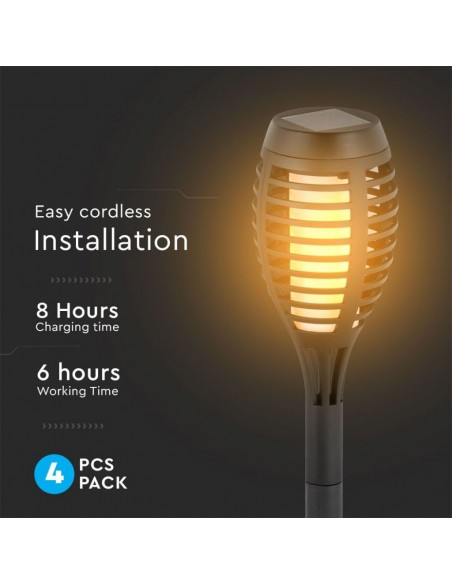 Lampada Solare LED a Forma di Torcia Effetto Fiamma 1W 2200K (Confezione 4 pezzi)