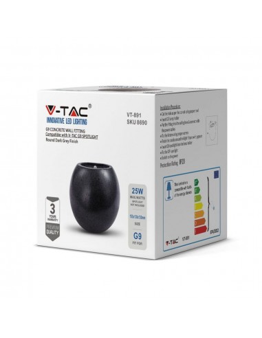 8690-Lampada LED da Muro Rotonda G Max  in Cemento Colore Grigio Scuro IP-2