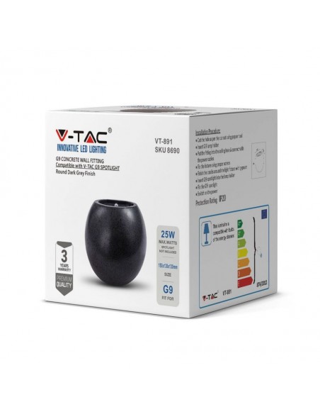 8690-Lampada LED da Muro Rotonda G Max  in Cemento Colore Grigio Scuro IP-2