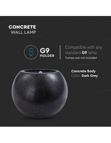 8690-Lampada LED da Muro Rotonda G Max  in Cemento Colore Grigio Scuro IP-5