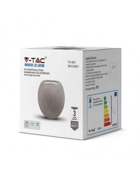 8691-Lampada LED da Muro Rotonda G Max  in Cemento Colore Grigio Chiaro IP-2