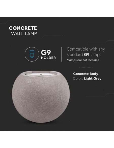 8691-Lampada LED da Muro Rotonda G Max  in Cemento Colore Grigio Chiaro IP-5