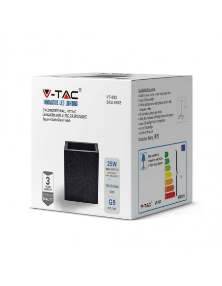 8692-Lampada LED da Muro Quadrata G Max  in Cemento Colore Grigio Scuro IP-2