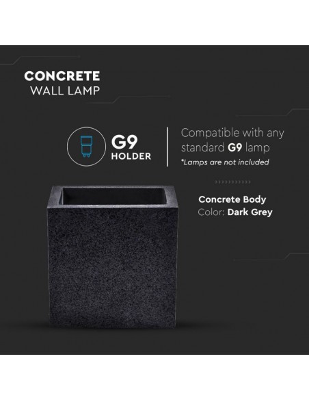8692-Lampada LED da Muro Quadrata G Max  in Cemento Colore Grigio Scuro IP-5