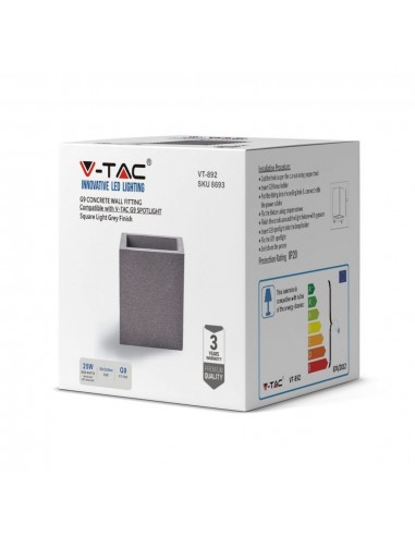 8693-Lampada LED da Muro Quadrata G Max  in Cemento Colore Grigio Chiaro IP-2