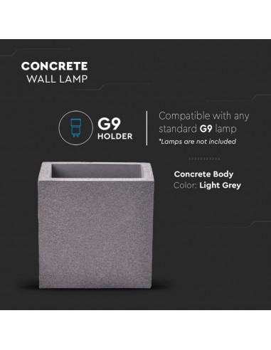 8693-Lampada LED da Muro Quadrata G Max  in Cemento Colore Grigio Chiaro IP-4