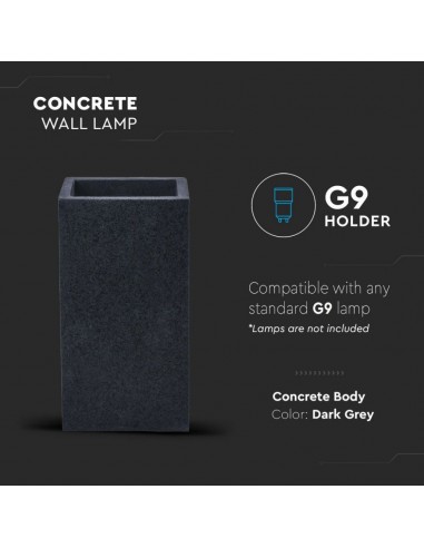 8694-Lampada LED da Muro Rettangolare G Max x in Cemento Colore Grigio Scuro IP-4