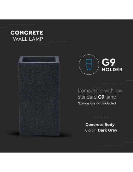 8694-Lampada LED da Muro Rettangolare G Max x in Cemento Colore Grigio Scuro IP-4