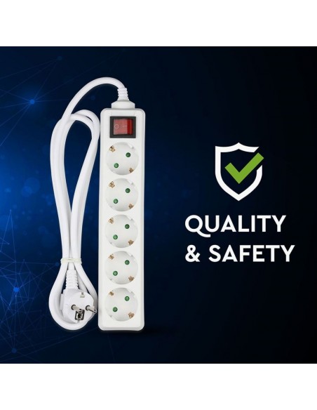 Multipresa con Cavo 1,5m e 5x Prese Schuko 16A, Spina 16A e Interruttore Bianco