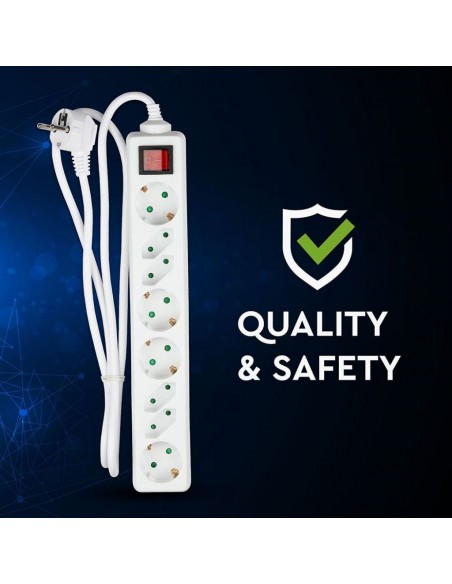 Multipresa con Cavo 1,5m e 8x Prese 10/16A (4x Eu Plug + 4x Schuko), Spina 16A e Interruttore Bianco