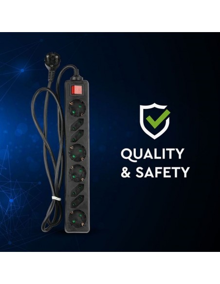 Multipresa con Cavo 1,5m e 8x Prese 10/16A (4x Eu Plug + 4x Schuko), Spina 16A e Interruttore Nero
